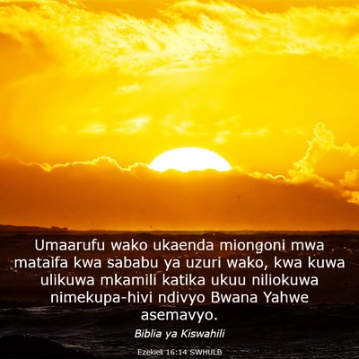 Picture 03 - Ezekieli 16:14 SWHULB - Umaarufu wako ukaenda miongoni mwa mataifa kwa - Bible Verse Picture