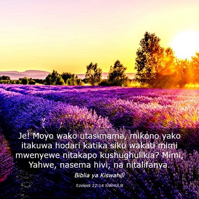 Picture 03 - Ezekieli 22:14 SWHULB - Je! Moyo wako utasimama, mikono yako itakuwa - Bible Verse Picture