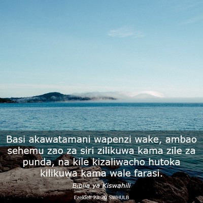 Picture 03 - Ezekieli 23:20 SWHULB - Basi akawatamani wapenzi wake, ambao sehemu zao - Bible Verse Picture