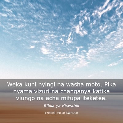 Picture 03 - Ezekieli 24:10 SWHULB - Weka kuni nyingi na washa moto. Pika nyama vizuri - Bible Verse Picture