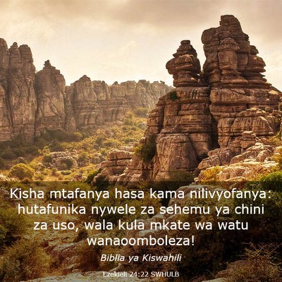 Picture 03 - Ezekieli 24:22 SWHULB - Kisha mtafanya hasa kama nilivyofanya: hutafunika - Bible Verse Picture
