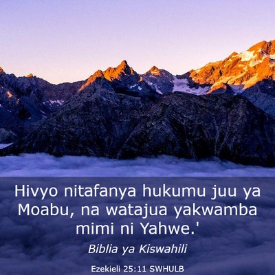 Picture 03 - Ezekieli 25:11 SWHULB - Hivyo nitafanya hukumu juu ya Moabu, na watajua - Bible Verse Picture