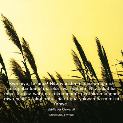 Picture 03 - Ezekieli 25:7 SWHULB - Kwa hiyo, tazama! Nitanyoosha mkono wangu na - Bible Verse Picture