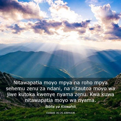 Picture 03 - Ezekieli 36:26 SWHULB - Nitawapatia moyo mpya na roho mpya sehemu zenu za - Bible Verse Picture
