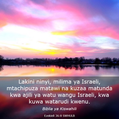 Picture 03 - Ezekieli 36:8 SWHULB - Lakini ninyi, milima ya Israeli, mtachipuza - Bible Verse Picture