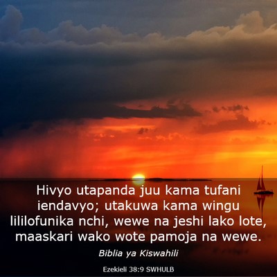 Picture 03 - Ezekieli 38:9 SWHULB - Hivyo utapanda juu kama tufani iendavyo; utakuwa - Bible Verse Picture
