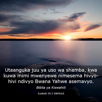Picture 03 - Ezekieli 39:5 SWHULB - Utaanguka juu ya uso wa shamba, kwa kuwa mimi - Bible Verse Picture