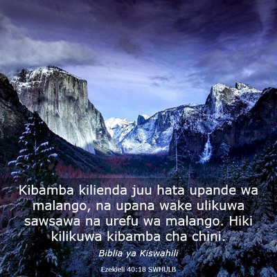 Picture 03 - Ezekieli 40:18 SWHULB - Kibamba kilienda juu hata upande wa malango, na - Bible Verse Picture