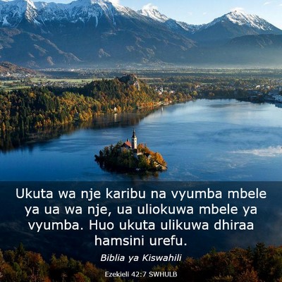 Picture 03 - Ezekieli 42:7 SWHULB - Ukuta wa nje karibu na vyumba mbele ya ua wa nje, - Bible Verse Picture