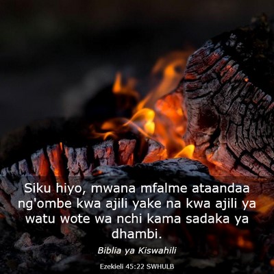 Picture 03 - Ezekieli 45:22 SWHULB - Siku hiyo, mwana mfalme ataandaa ng'ombe kwa - Bible Verse Picture