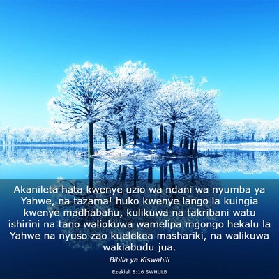 Picture 03 - Ezekieli 8:16 SWHULB - Akanileta hata kwenye uzio wa ndani wa nyumba ya - Bible Verse Picture