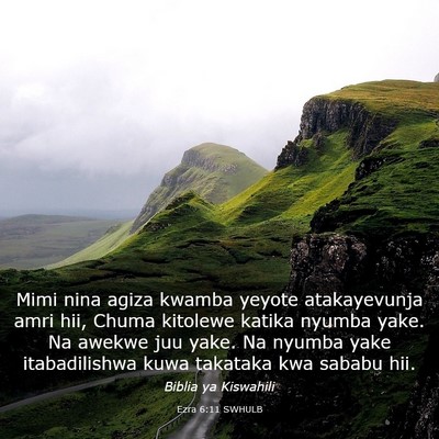 Picture 03 - Ezra 6:11 SWHULB - Mimi nina agiza kwamba yeyote atakayevunja amri - Bible Verse Picture