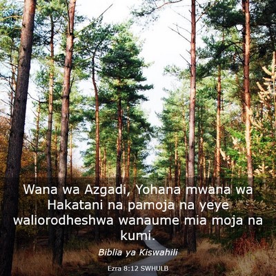 Picture 03 - Ezra 8:12 SWHULB - Wana wa Azgadi, Yohana mwana wa Hakatani na - Bible Verse Picture