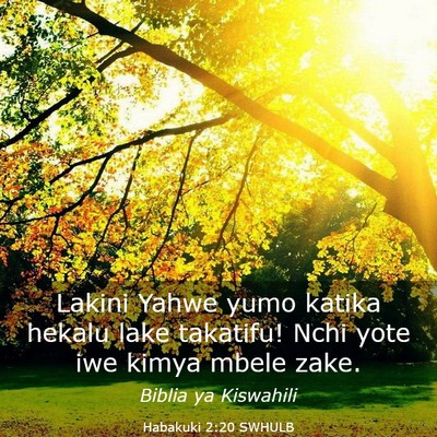 Picture 03 - Habakuki 2:20 SWHULB - Lakini Yahwe yumo katika hekalu lake takatifu! - Bible Verse Picture
