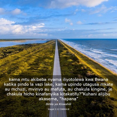 Picture 03 - Hagai 2:12 SWHULB - kama mtu akibeba nyama iliyotolewa kwa Bwana - Bible Verse Picture