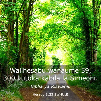 Picture 03 - Hesabu 1:23 SWHULB - Walihesabu wanaume 59, 300 kutoka kabila la - Bible Verse Picture