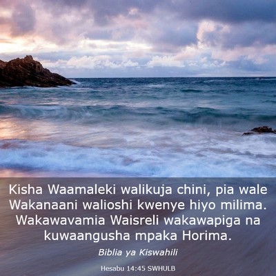Picture 03 - Hesabu 14:45 SWHULB - Kisha Waamaleki walikuja chini, pia wale - Bible Verse Picture