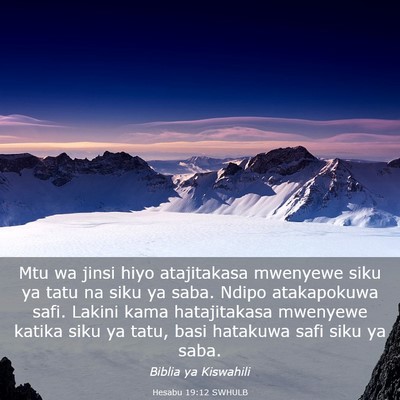 Picture 03 - Hesabu 19:12 SWHULB - Mtu wa jinsi hiyo atajitakasa mwenyewe siku ya - Bible Verse Picture