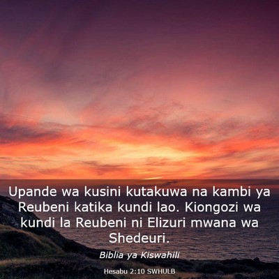 Picture 03 - Hesabu 2:10 SWHULB - Upande wa kusini kutakuwa na kambi ya Reubeni - Bible Verse Picture