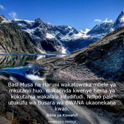 Picture 03 - Hesabu 20:6 SWHULB - Basi Musa na Haruni wakatoweka mbele ya mkutano - Bible Verse Picture