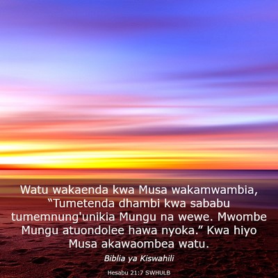 Picture 03 - Hesabu 21:7 SWHULB - Watu wakaenda kwa Musa wakamwambia, “Tumetenda - Bible Verse Picture