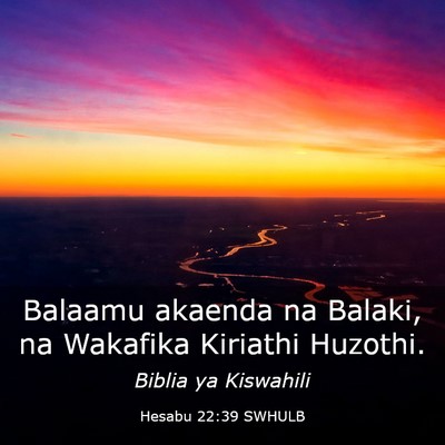 Picture 03 - Hesabu 22:39 SWHULB - Balaamu akaenda na Balaki, na Wakafika Kiriathi - Bible Verse Picture