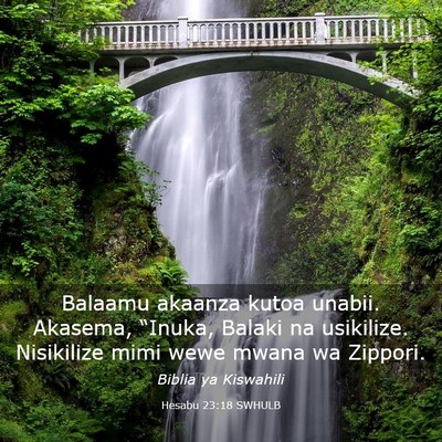 Picture 03 - Hesabu 23:18 SWHULB - Balaamu akaanza kutoa unabii. Akasema, “Inuka, - Bible Verse Picture