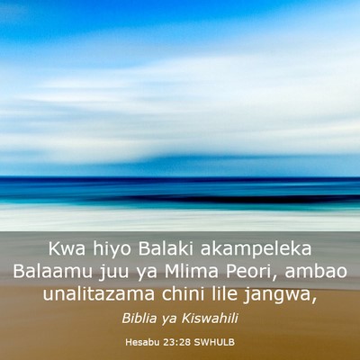 Picture 03 - Hesabu 23:28 SWHULB - Kwa hiyo Balaki akampeleka Balaamu juu ya Mlima - Bible Verse Picture