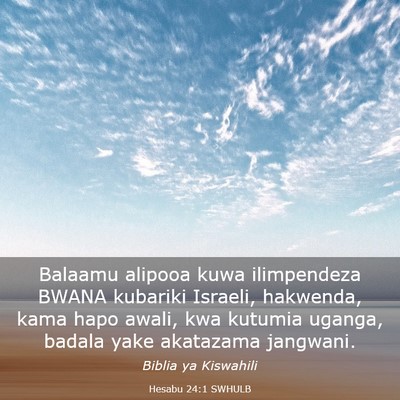 Picture 03 - Hesabu 24:1 SWHULB - Balaamu alipooa kuwa ilimpendeza BWANA kubariki - Bible Verse Picture