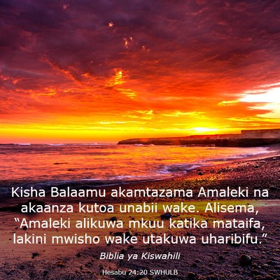 Picture 03 - Hesabu 24:20 SWHULB - Kisha Balaamu akamtazama Amaleki na akaanza kutoa - Bible Verse Picture
