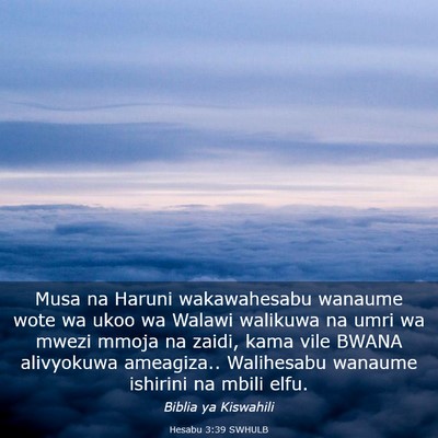 Picture 03 - Hesabu 3:39 SWHULB - Musa na Haruni wakawahesabu wanaume wote wa ukoo - Bible Verse Picture