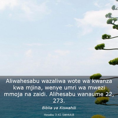 Picture 03 - Hesabu 3:43 SWHULB - Aliwahesabu wazaliwa wote wa kwanza kwa mjina, - Bible Verse Picture