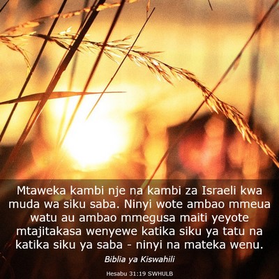 Picture 03 - Hesabu 31:19 SWHULB - Mtaweka kambi nje na kambi za Israeli kwa muda wa - Bible Verse Picture