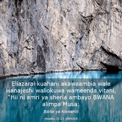 Picture 03 - Hesabu 31:21 SWHULB - Eliazarai kuahani akawaambia wale wanajeshi - Bible Verse Picture