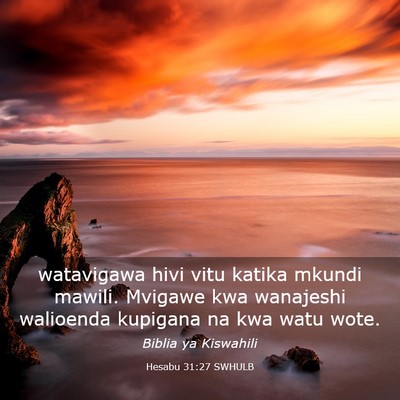 Picture 03 - Hesabu 31:27 SWHULB - watavigawa hivi vitu katika mkundi mawili. - Bible Verse Picture