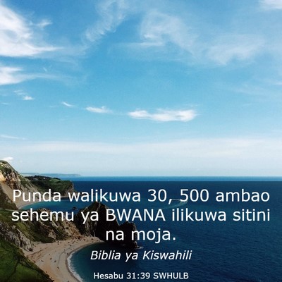 Picture 03 - Hesabu 31:39 SWHULB - Punda walikuwa 30, 500 ambao sehemu ya BWANA - Bible Verse Picture