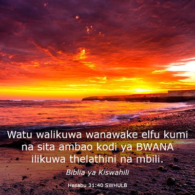 Picture 03 - Hesabu 31:40 SWHULB - Watu walikuwa wanawake elfu kumi na sita ambao - Bible Verse Picture