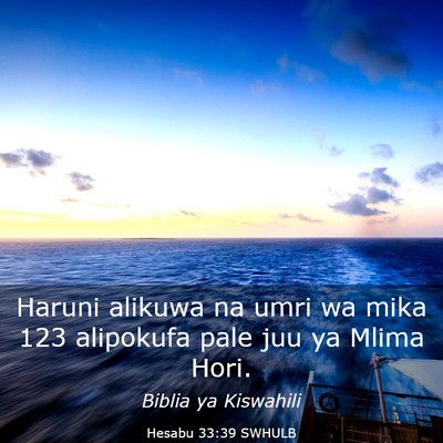 Picture 03 - Hesabu 33:39 SWHULB - Haruni alikuwa na umri wa mika 123 alipokufa pale - Bible Verse Picture