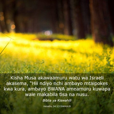 Picture 03 - Hesabu 34:13 SWHULB - Kisha Musa akawaamuru watu wa Israeli akasema, - Bible Verse Picture