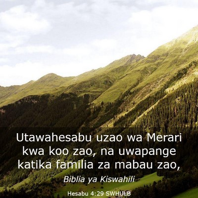 Picture 03 - Hesabu 4:29 SWHULB - Utawahesabu uzao wa Merari kwa koo zao, na - Bible Verse Picture