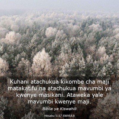 Picture 03 - Hesabu 5:17 SWHULB - Kuhani atachukua kikombe cha maji matakatifu na - Bible Verse Picture