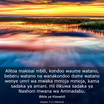 Picture 03 - Hesabu 7:17 SWHULB - Alitoa makisai mbili, kondoo waume watano, beberu - Bible Verse Picture