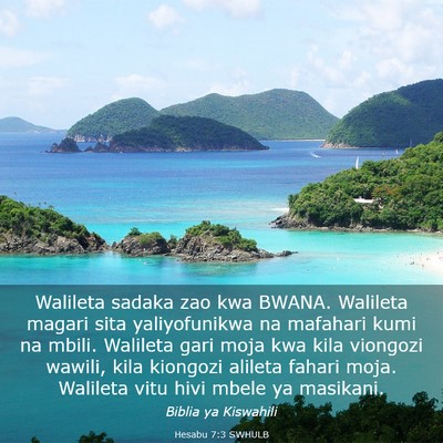 Picture 03 - Hesabu 7:3 SWHULB - Walileta sadaka zao kwa BWANA. Walileta magari - Bible Verse Picture
