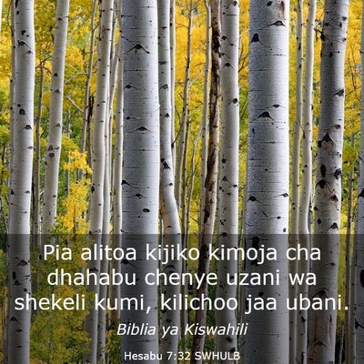 Picture 03 - Hesabu 7:32 SWHULB - Pia alitoa kijiko kimoja cha dhahabu chenye uzani - Bible Verse Picture
