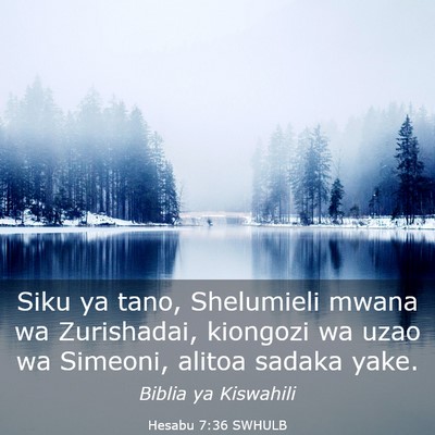Picture 03 - Hesabu 7:36 SWHULB - Siku ya tano, Shelumieli mwana wa Zurishadai, - Bible Verse Picture