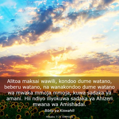 Picture 03 - Hesabu 7:71 SWHULB - Alitoa maksai wawili, kondoo dume watano, beberu - Bible Verse Picture