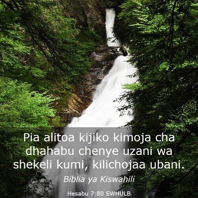 Picture 03 - Hesabu 7:80 SWHULB - Pia alitoa kijiko kimoja cha dhahabu chenye uzani - Bible Verse Picture