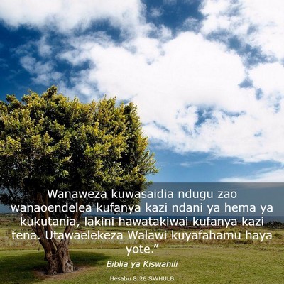 Picture 03 - Hesabu 8:26 SWHULB - Wanaweza kuwasaidia ndugu zao wanaoendelea - Bible Verse Picture