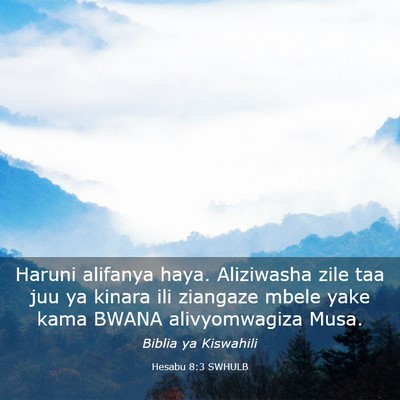 Picture 03 - Hesabu 8:3 SWHULB - Haruni alifanya haya. Aliziwasha zile taa juu ya - Bible Verse Picture