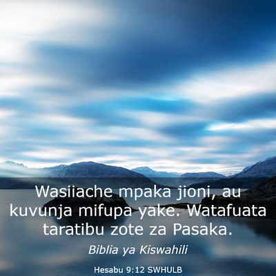 Picture 03 - Hesabu 9:12 SWHULB - Wasiiache mpaka jioni, au kuvunja mifupa yake. - Bible Verse Picture